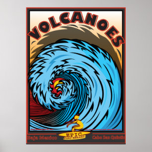 VOLCANOES BAJA MEXICO SURFBREAK SURFING POSTER