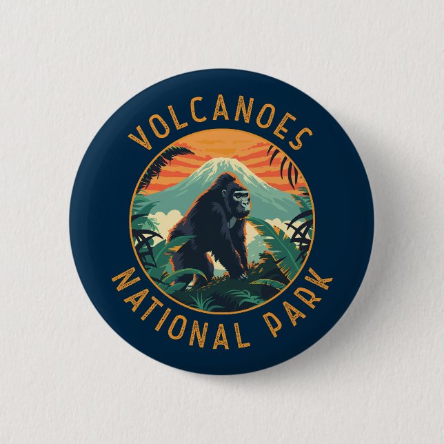 Volcanoes National Park Rwanda Retro Distressed 6 Cm Round Badge (Front)