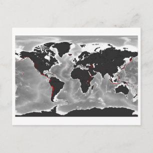 Volcanoes of the World - Miller Projection Postcard
