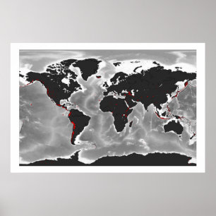 Volcanoes of the World - Miller Projection Poster