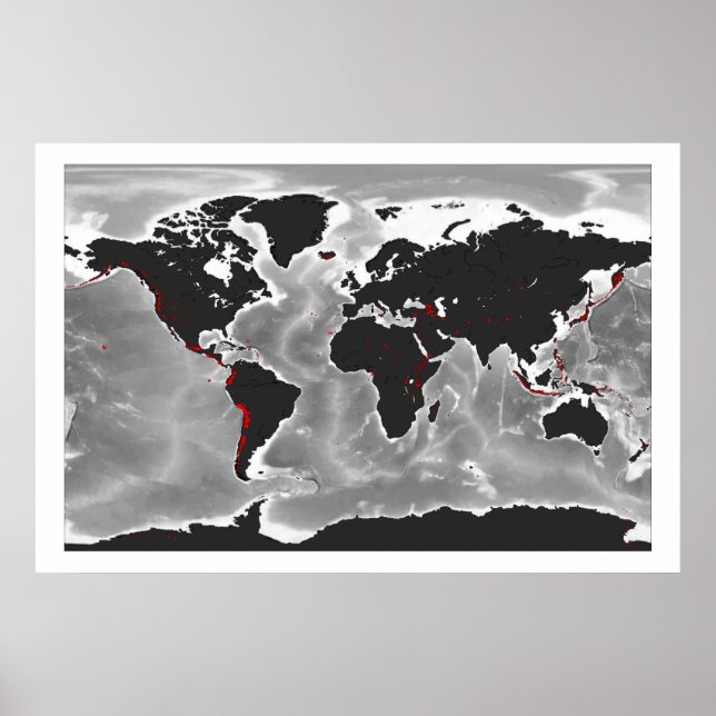 Volcanoes of the World - Miller Projection Poster (Front)