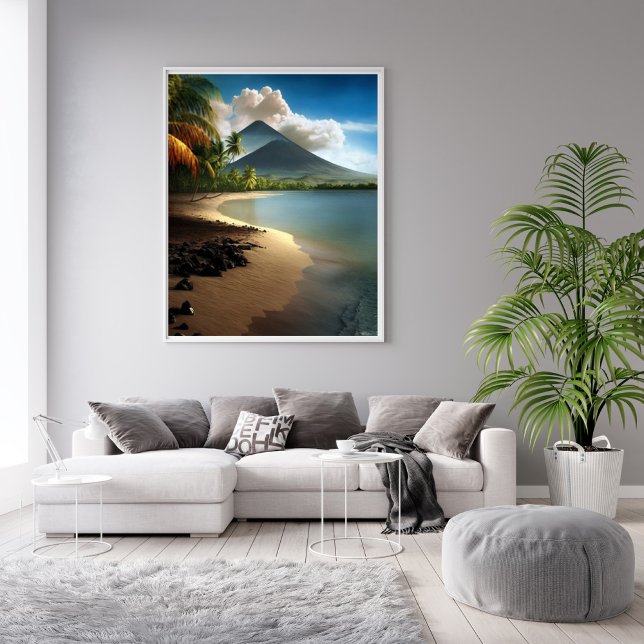 Volcanos, White Sand Beach with Palm Trees Poster (Creator Uploaded)