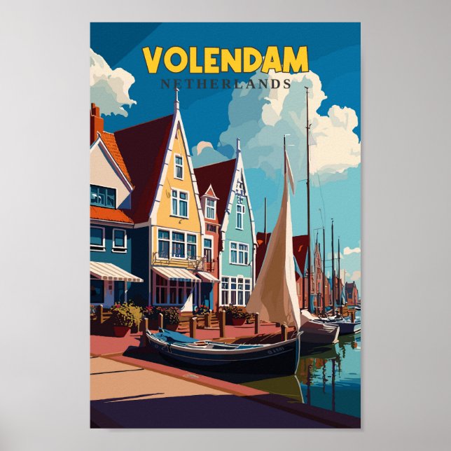 Volendam Netherlands Travel Art Vintage Poster (Front)