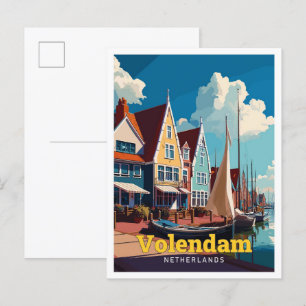 Volendam Netherlands Travel Vintage Illustration Postcard