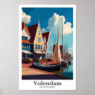 Volendam Netherlands Travel Vintage Illustration Poster