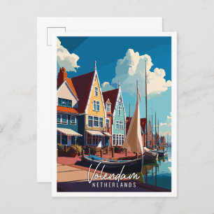 Volendam Netherlands vintage travel illustration Postcard