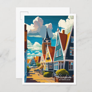 Volendam Netherlands vintage travel illustration Postcard