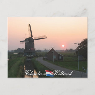 Volendam Sunset Windmill Holland Postcard