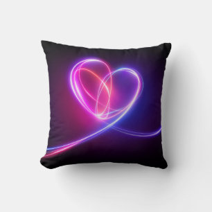 Volet pink neon light drawing. Abstract heart dood Cushion