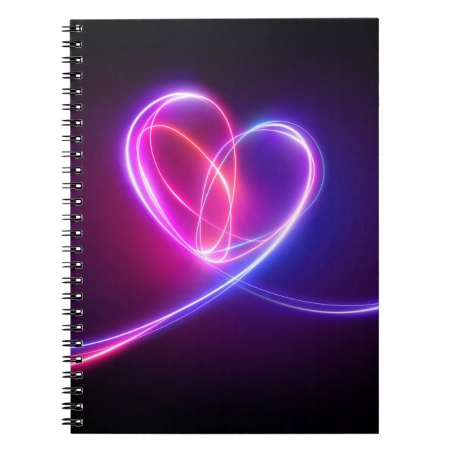 Volet pink neon light drawing. Abstract heart dood Notebook (Front)