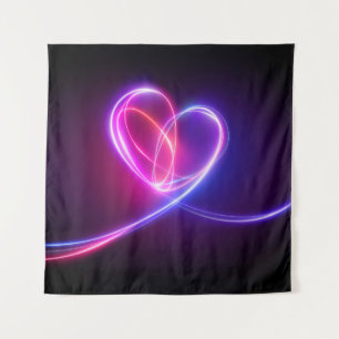 Volet pink neon light drawing. Abstract heart dood Tapestry