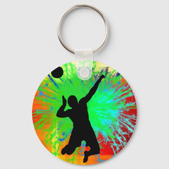 Volley Ball Service Fireworks Key Ring (Front)