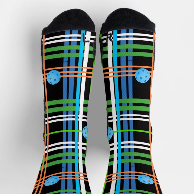 Volley or Rally Pickleball Plaid - Black and Blue Socks (Top)