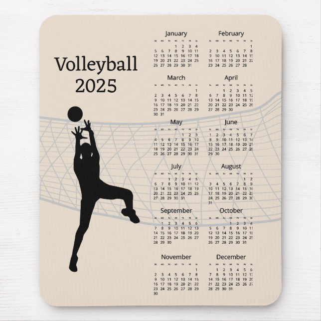 Volleyball 2025 Calendar Mouse Pad (Front)