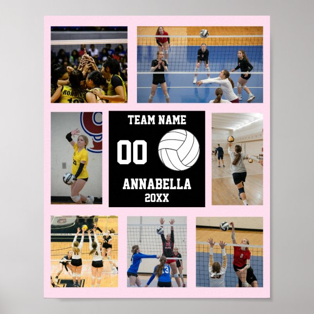Volleyball 7 Photo collage Pink team name Poster (Front)