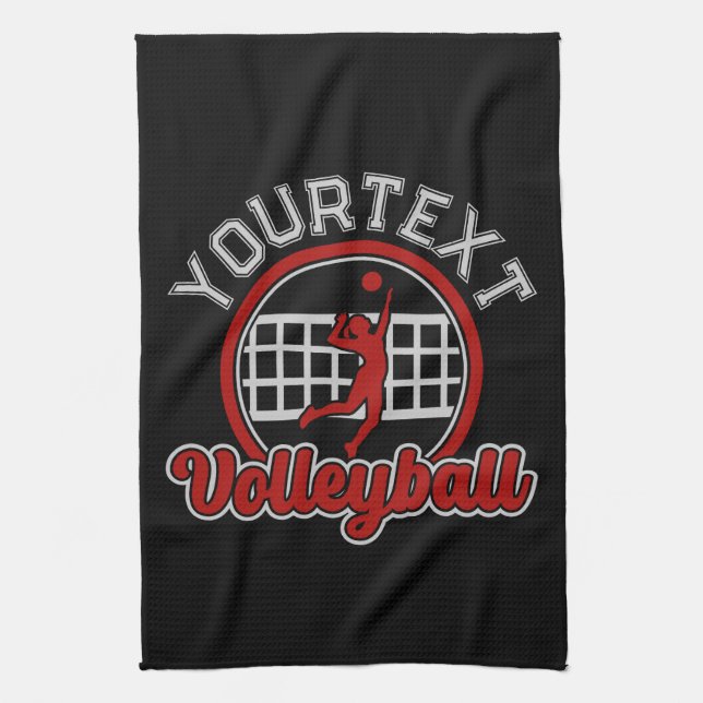  Volleyball ADD NAME Spike Ball Attack Team Player Tea Towel (Vertical)