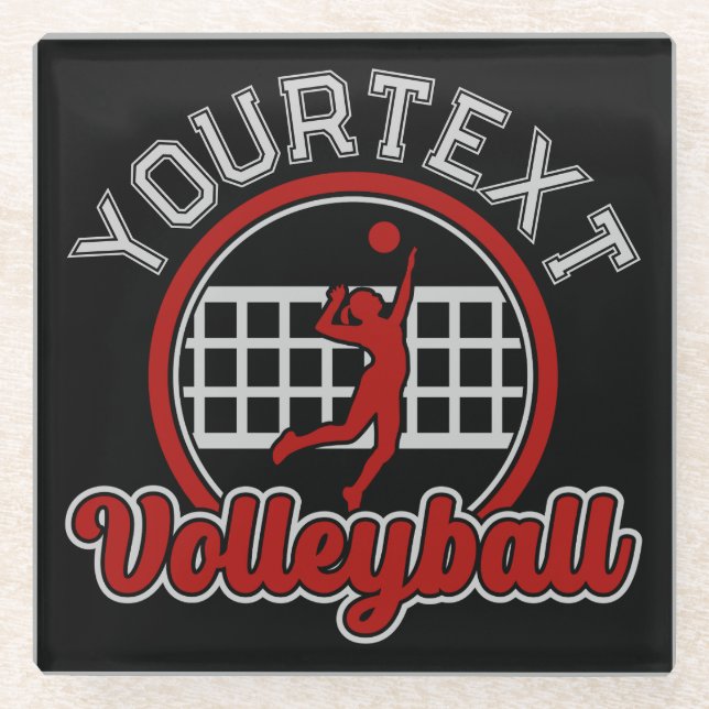  Volleyball ADD NAME Spike Ball Attack Team Sports Glass Coaster (Front)