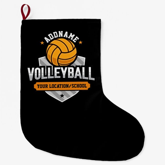 Volleyball ADD TEXT School Varsity Team Player Large Christmas Stocking (Front)