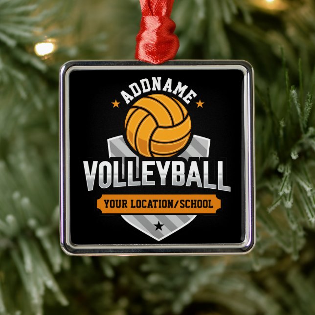 Volleyball ADD TEXT School Varsity Team Player Metal Ornament (Tree)