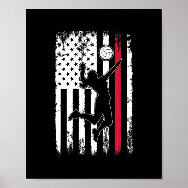 Volleyball American flag for girls boys men women Poster (Front)