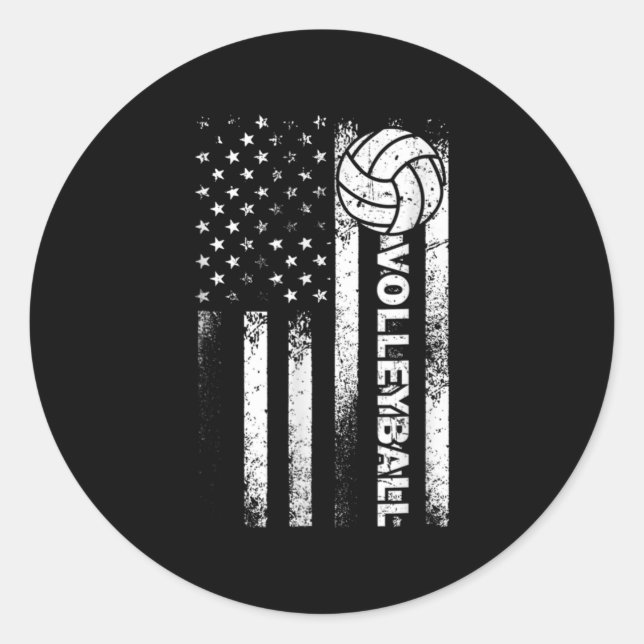 Volleyball American Flag  Fun USA Patriotic Athlet Classic Round Sticker (Front)