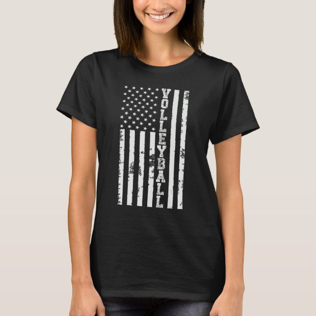 Volleyball American Flag Men Women Kids Merica USA T-Shirt (Front)