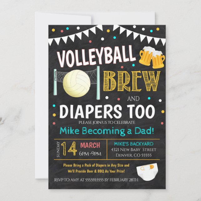 Volleyball and Beer Baby Shower Invitation (Front)