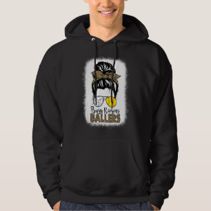 Volleyball And Softball Mum Messy Bun Busy Raising Hoodie