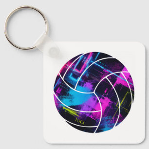 Volleyball Art Neon Key Ring