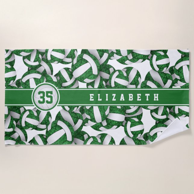 Volleyball athlete green white custom team colours beach towel (Front)