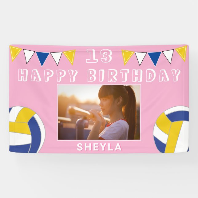 Volleyball Ball Flags Kids Photo Birthday Party Banner (Horizontal)