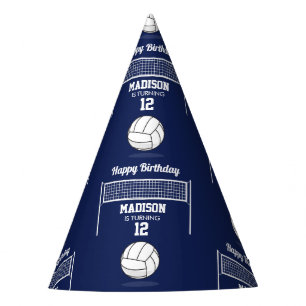 Volleyball Ball & Net Navy Blue Birthday Name Age Party Hat
