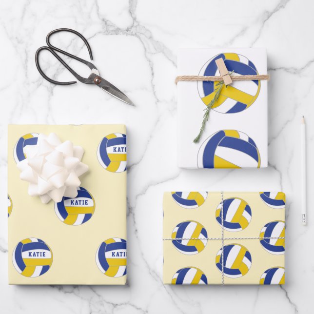 Volleyball Ball Pattern Kids Name Birthday Wrappin Wrapping Paper Sheet (Front)