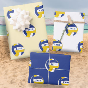 Volleyball Ball Pattern Kids Name Birthday Wrappin Wrapping Paper Sheet