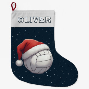 Volleyball Ball Red Santa Hat Name Large Christmas Stocking