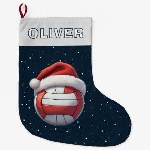 Volleyball Ball Red Santa Hat Name Large Christmas Stocking