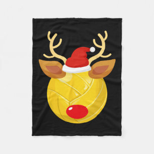 Volleyball Ball Reindeer Santa Hat Christmas Pajam Fleece Blanket
