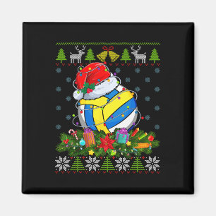 Volleyball Ball Santa Hat Christmas Light Ugly Swe Magnet