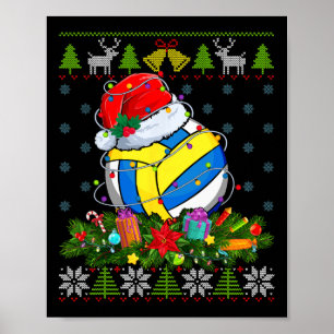 Volleyball Ball Santa Hat Christmas Light Ugly Swe Poster