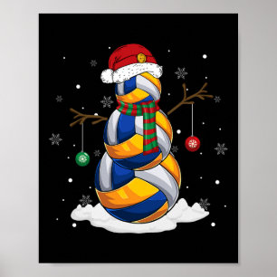 Volleyball Ball Snowman Santa Hat Christmas Pajama Poster