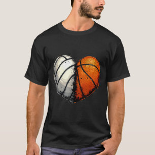 Volleyball Basketball Ball Heart Srts Lover Valent T-Shirt