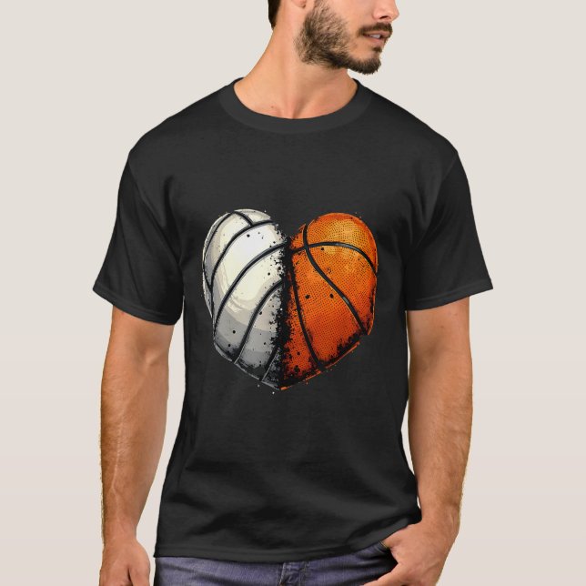 Volleyball Basketball Ball Heart Srts Lover Valent T-Shirt (Front)