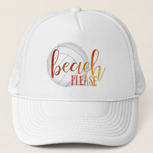volleyball "beach please" sunset ombre typography trucker hat