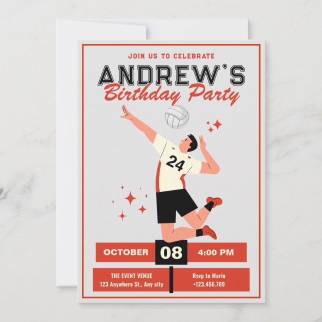Volleyball birthday invitation (Front)
