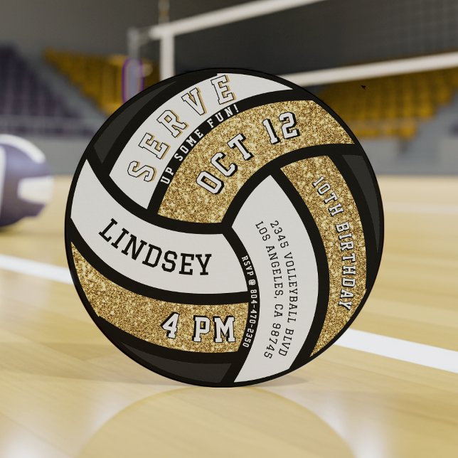 Volleyball Birthday Party Gold Glitter Invitation (Creator Uploaded)