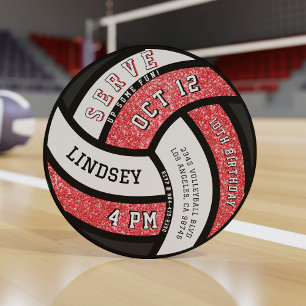 Volleyball Birthday Party Red Glitter Invitation