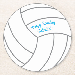 Volleyball Birthday Party Round Paper Coaster