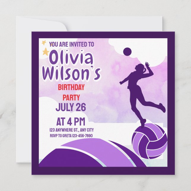 Volleyball Birthday Party, Volleyball Player Girl  Invitation (Front)