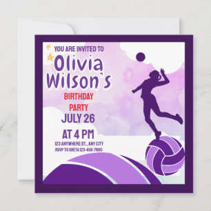 Volleyball Birthday Party, Volleyball Player Girl  Invitation