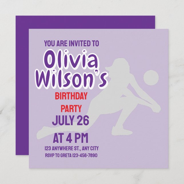 Volleyball Birthday Party, Volleyball Player Girl  Invitation (Front/Back)